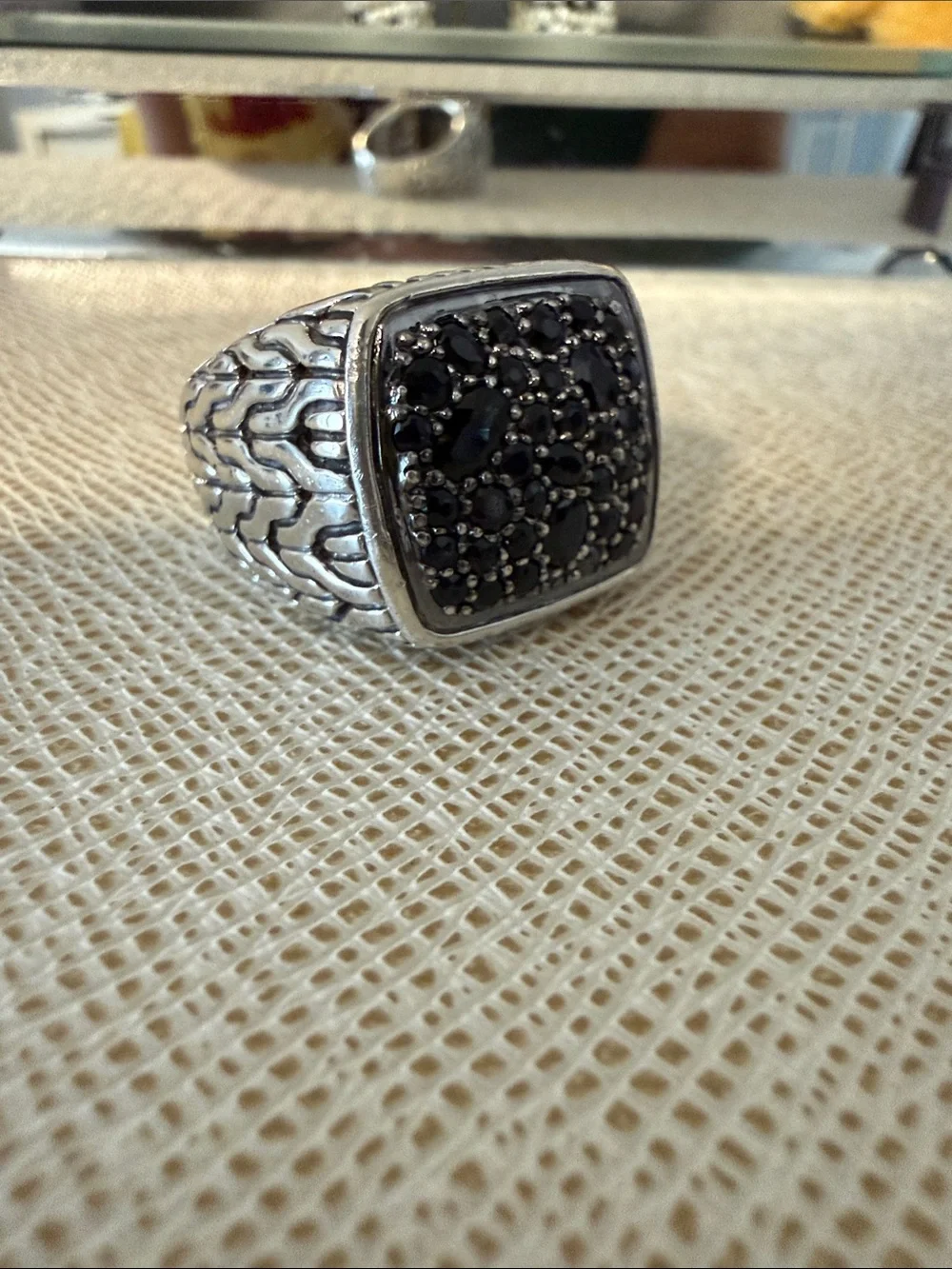 John Hardy Men’s Black Sapphire Sterling Silver Signet Ring